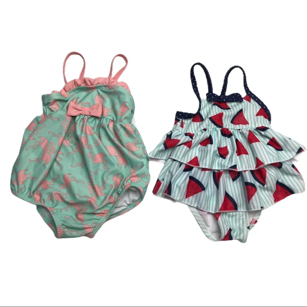 Girls swimsuits 3-6 months flamingos & watermelon